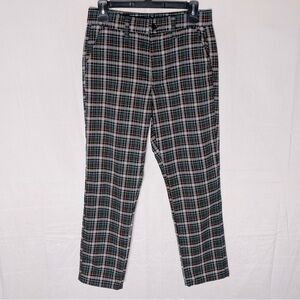 American Eagle Green Brown White Plaid High Rise Cropped Trouser Pants 4